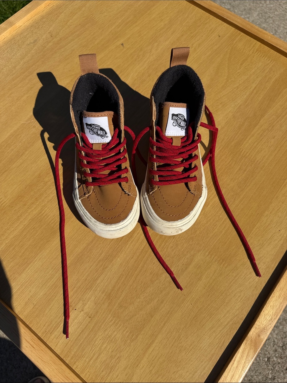Vans Kids Brown High-Top Sneakers with Red Laces